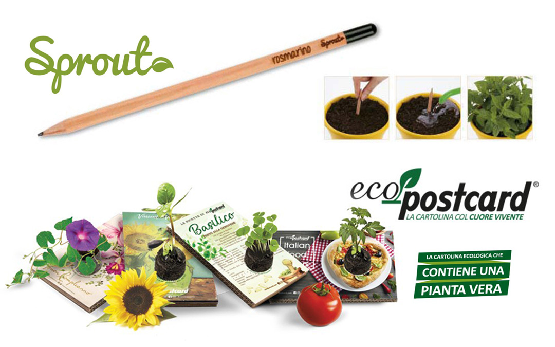 Gadget ecologici a confronto: matita Sprout® e cartolina Eco